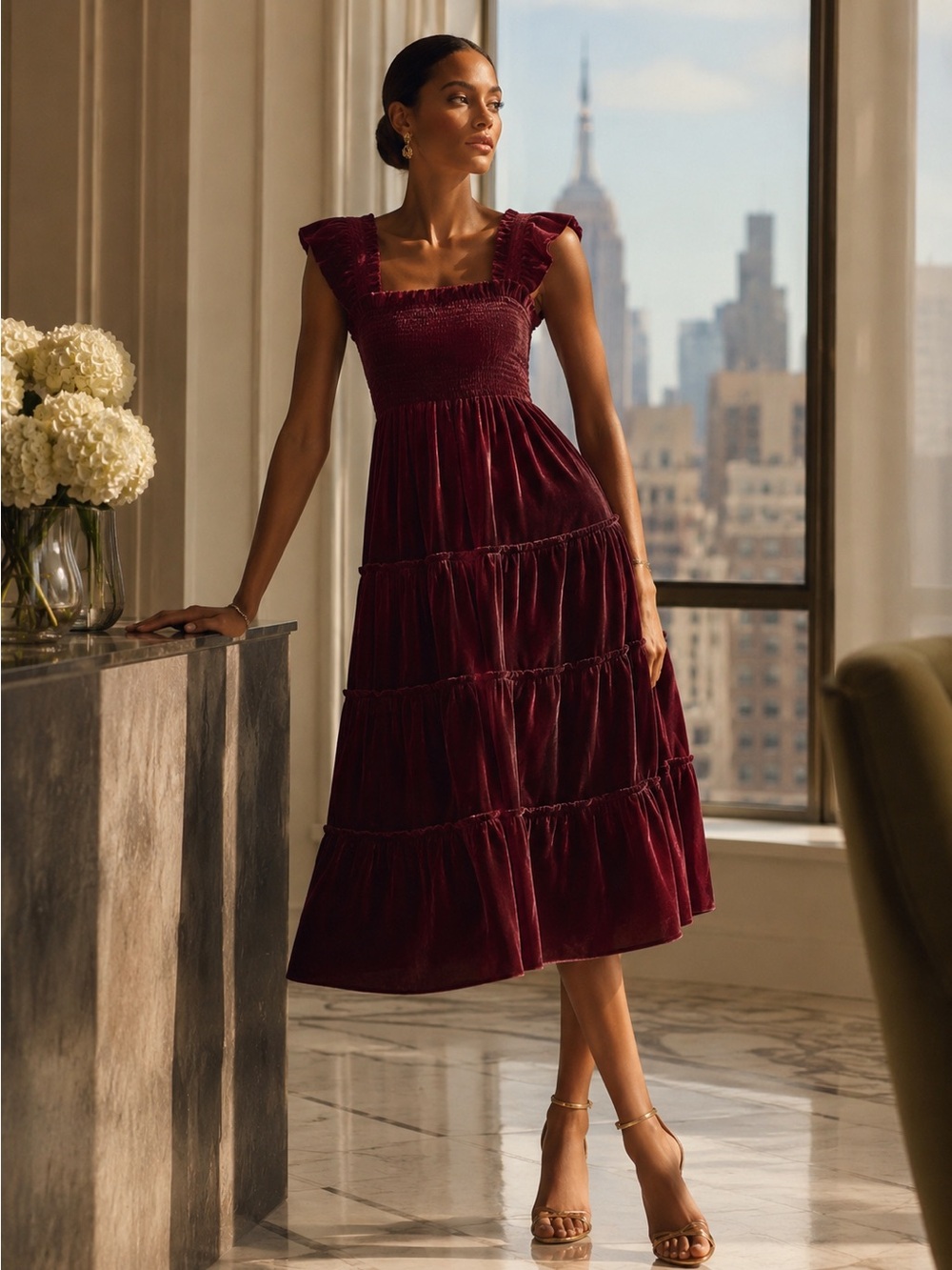 Hill House Home Burgundy Nap Style Midi Dress | Romantic Cottagecore Dress